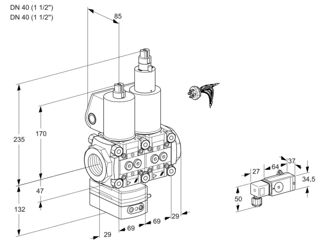 Kromschroder VCV 2E40R/40R05VKLWL/PPPP/2-PP — двойной электромагнитный газовый клапан — 88105322