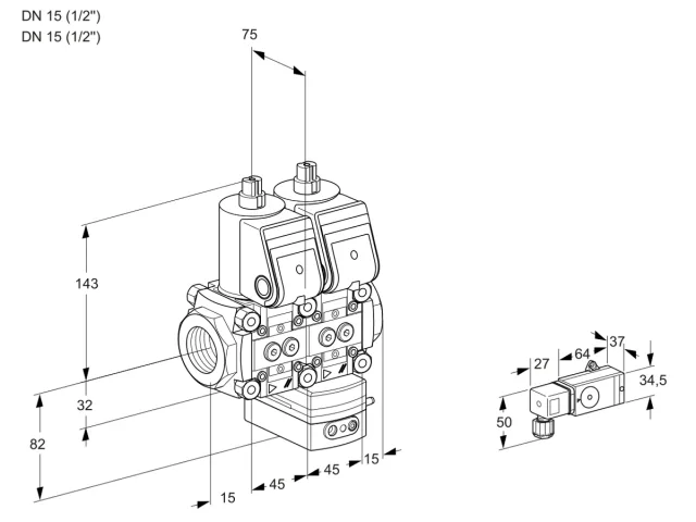 Kromschroder VCD 1E15R/15R05ND-100WR/PPPP/2-PP — двойной электромагнитный газовый клапан — 88104768