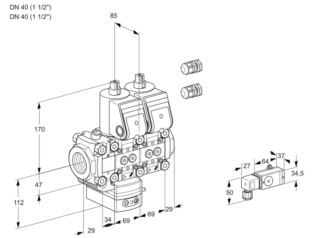 Kromschroder VCD 2E40R/40R05FD-50NWR3/3-PP/PP2- — двойной электромагнитный газовый клапан — 88100195