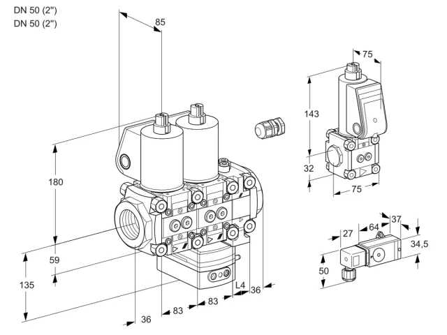 Kromschroder VCG 3E50R/50R05NGNVWL/3-ZS/PP3- — двойной электромагнитный газовый клапан — 88106405