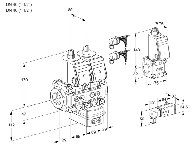 Kromschroder VCG 2E40R/40R05NGEWR6/-3PP/PPZS — двойной электромагнитный газовый клапан — 88106000