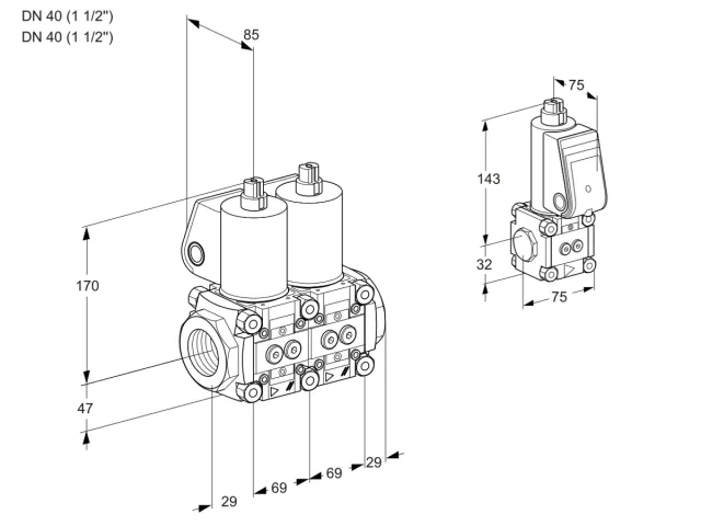 Kromschroder VCS 2E40R/40R05NNWL/PPBS/PPMM — двойной электромагнитный газовый клапан — 88102735