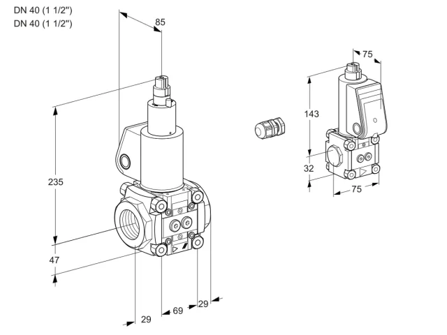 Kromschroder VAS 2E40R/40R05LWL/BS/PP — электромагнитный газовый клапан — 88103449