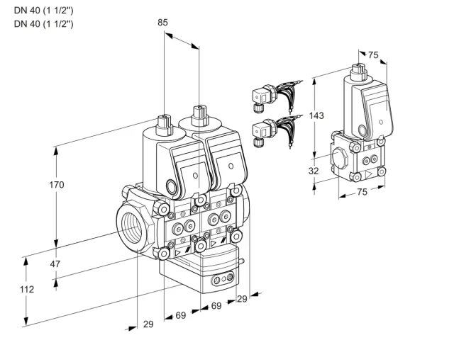 Kromschroder VCG 2E40R/40R05NGEWR6/PPPP/PPBS — двойной электромагнитный газовый клапан — 88100845