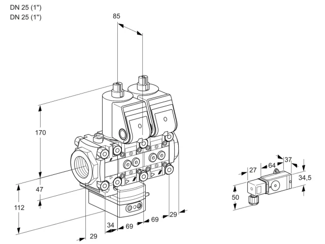 Kromschroder VCD 2E25R/25R05FD-50NWR/2-PP/PPPP — двойной электромагнитный газовый клапан — 88105697