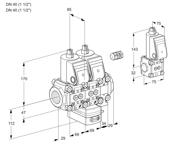 Kromschroder VCG 2E40R/40R05NGEVWR/PPPP/PPBS — двойной электромагнитный газовый клапан — 88103512