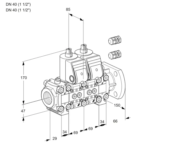 Kromschroder VCS 2E40R/40F05FNNVWR3/PPPP/PPPP — двойной электромагнитный газовый клапан — 88101762
