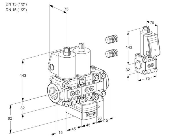 Kromschroder VCG 1E15R/15R05NGEVWL3/PPBS/PPPP — двойной электромагнитный газовый клапан — 88100542