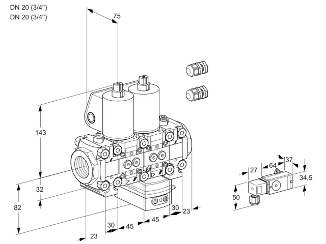 Kromschroder VCG 1E20R/20R05FNGEVWL3/PPPP/PP2- — двойной электромагнитный газовый клапан — 88104395