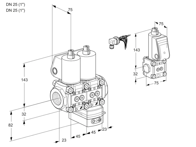 Kromschroder VCD 1E25R/25R05ND-25WL/PPZS/PPPP — двойной электромагнитный газовый клапан — 88100725