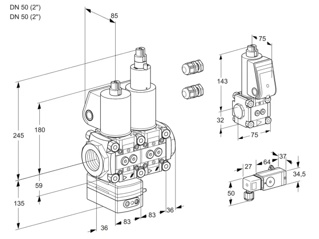 Kromschroder VCD 3E50R/50R05D-25LQL3/2-BS/PPPP — двойной электромагнитный газовый клапан — 88107581