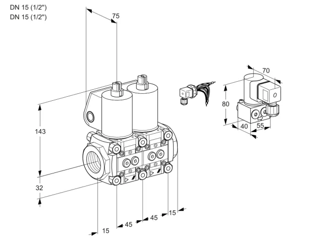 Kromschroder VCS 1E15R/15R05NNWL6/PPBY/PPPP — двойной электромагнитный газовый клапан — 88105747