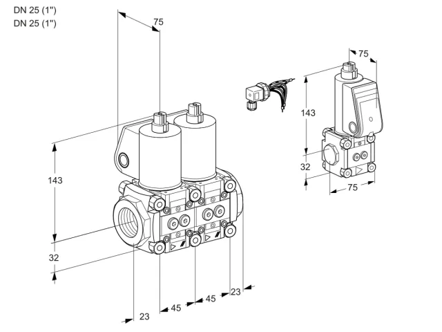 Kromschroder VCS 1E25R/25R05NNWL/PPZS/PPPP — двойной электромагнитный газовый клапан — 88103015