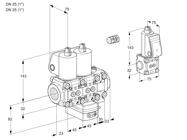 Kromschroder VCG 1E25R/25R05NGEVWL/PPBS/PPPP — двойной электромагнитный газовый клапан — 88107539