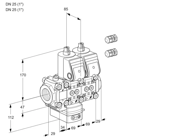 Kromschroder VCD 2E25R/25R05FD-25NWR3/PPPP/PPPP — двойной электромагнитный газовый клапан — 88104838