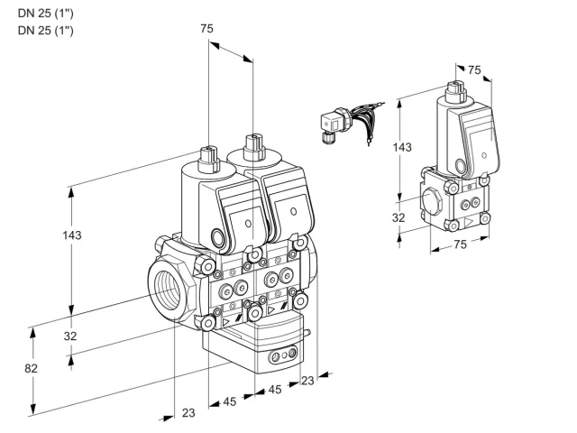 Kromschroder VCD 1E25R/25R05ND-25WR/PPPP/PPZS — двойной электромагнитный газовый клапан — 88100719