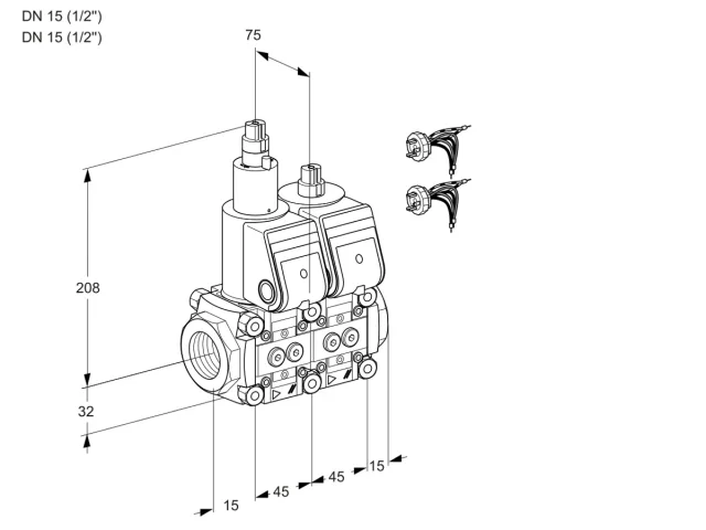 Kromschroder VCS 1E15R/15R05LNWR5/PPPP/PPPP — двойной электромагнитный газовый клапан — 88105130