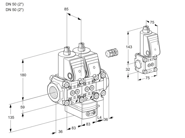 Kromschroder VCG 3E50R/50R05NGEVWR/PPPP/PPBS — двойной электромагнитный газовый клапан — 88107328