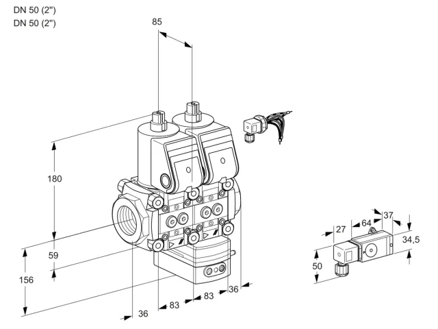 Kromschroder VCV 3E50R/50R05NVKWR/2-PP/PPPP — двойной электромагнитный газовый клапан — 88103014