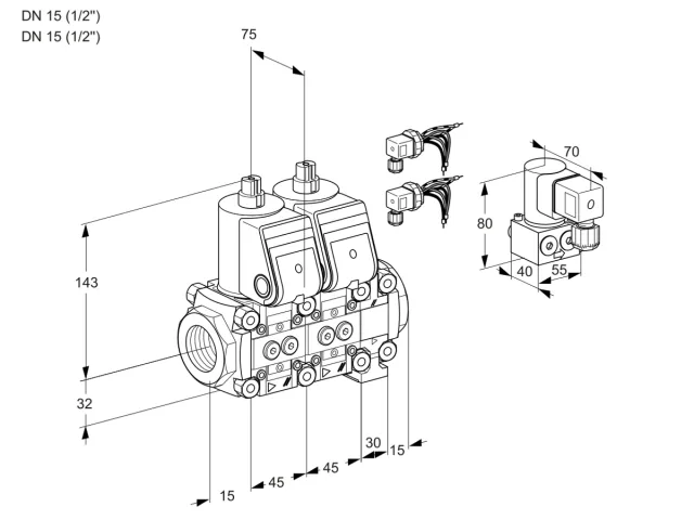 Kromschroder VCS 1E15R/15R05NNVWR6/PPPP/BYPP — двойной электромагнитный газовый клапан — 88103842