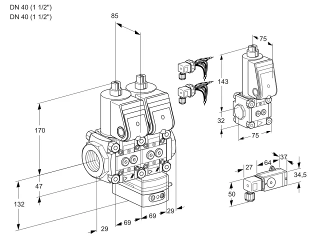 Kromschroder VCV 2E40R/40R05NVKWR6/2-PP/MMBS — двойной электромагнитный газовый клапан — 88101910