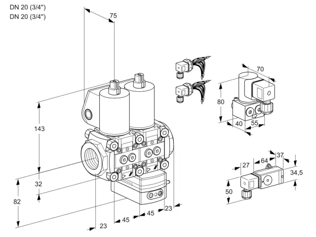 Kromschroder VCG 1E20R/20R05NGEWL6/PPBY/PPPP — двойной электромагнитный газовый клапан — 88105949