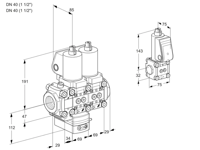 Kromschroder VCD 2T40N/40N05FD-50NKGL/PPZS/PPPP — двойной электромагнитный газовый клапан — 88104057