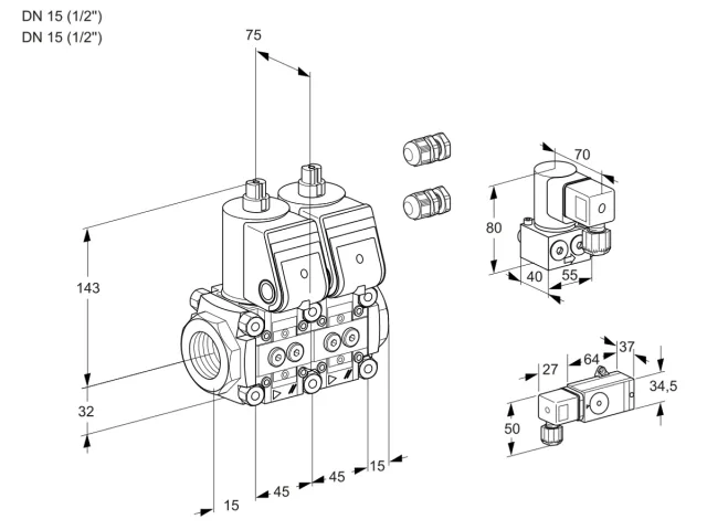 Kromschroder VCS 1E15R/15R05NNWR3/2-PP/PPBY — двойной электромагнитный газовый клапан — 88103180