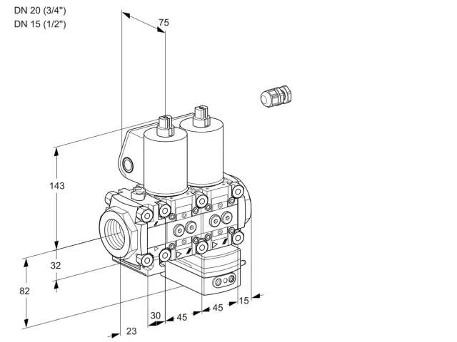 Kromschroder VCG 1E20R/15R05FNGEWL/PPPP/PPPP — двойной электромагнитный газовый клапан — 88100161