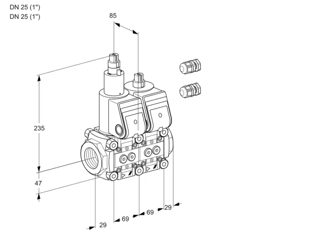 Kromschroder VCS 2E25R/25R05LNWR3/PPPP/PPPP — двойной электромагнитный газовый клапан — 88102919