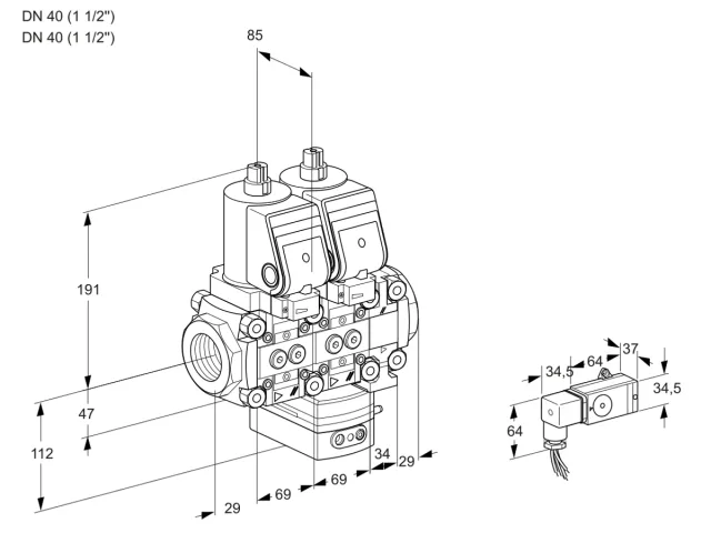 Kromschroder VCG 2T40N/40N05NGNVQSR/2-PP/PPPP — двойной электромагнитный газовый клапан — 88106513