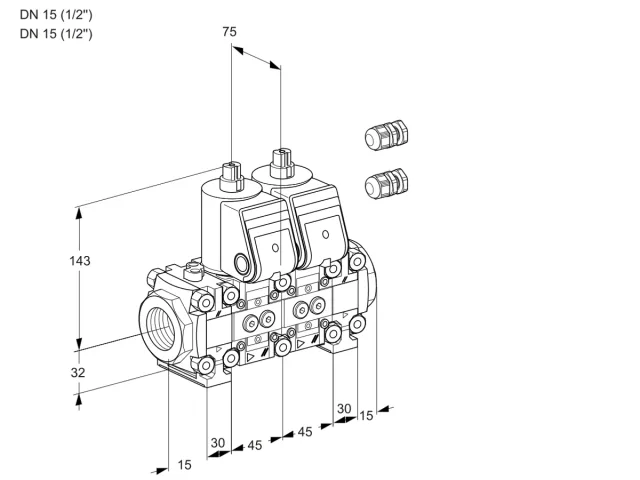 Kromschroder VCS 1E15R/15R05FNNVWR3/PPPP/PPPP — двойной электромагнитный газовый клапан — 88101237