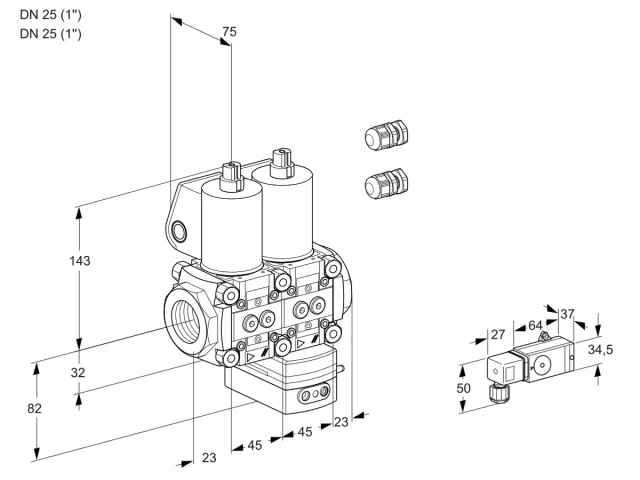 Kromschroder VCG 1E25R/25R05NGEWL3/PP-3/MMMM — двойной электромагнитный газовый клапан — 88107074