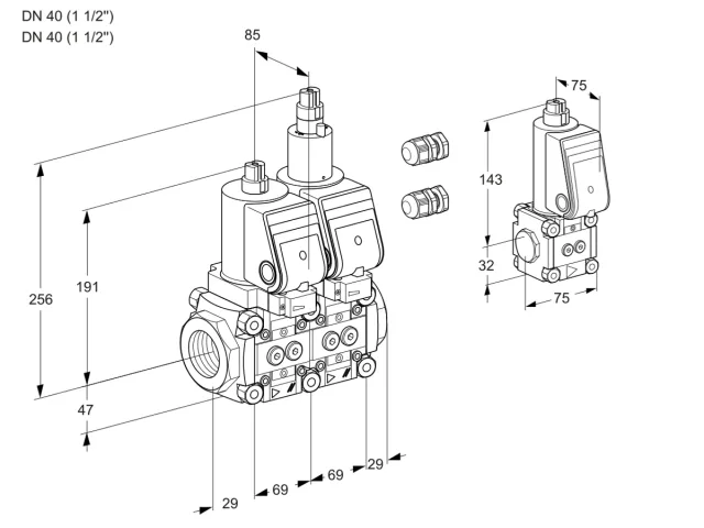 Kromschroder VCS 2E40R/40R05NLWSR3/PPPP/PPBS — двойной электромагнитный газовый клапан — 88101169