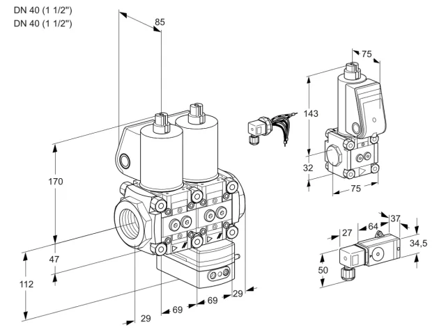 Kromschroder VCG 2E40R/40R05NGEWL/3-BS/4-PP — двойной электромагнитный газовый клапан — 88102624