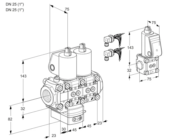 Kromschroder VCD 1E25R/25R05FD-25NWL6/PPZS/PPMM — двойной электромагнитный газовый клапан — 88104097