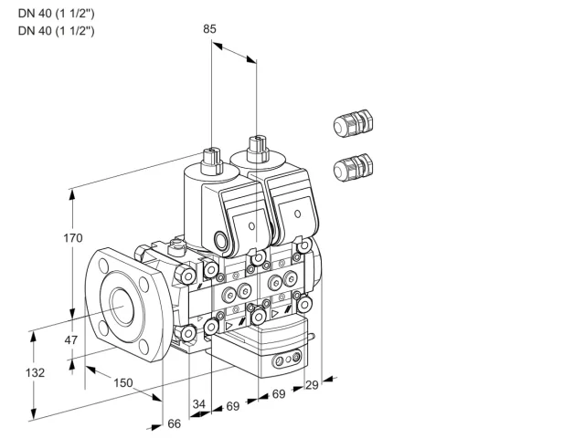Kromschroder VCH 2E40F/40R05FNHEWR3/PPPP/PPPP — двойной электромагнитный газовый клапан — 88101627