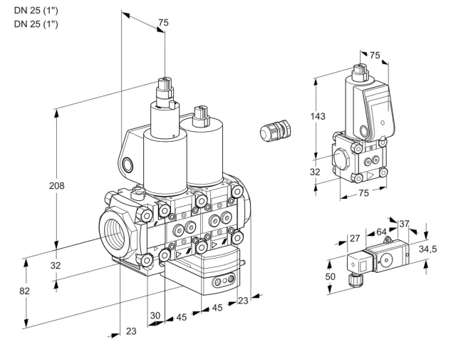 Kromschroder VCD 1E25R/25R05FLD-25WL/ZSPP/2--2 — двойной электромагнитный газовый клапан — 88103046