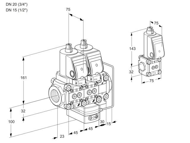 Kromschroder VCH 1T20N/15N05NHAVQGR/PPPP/PPBS — двойной электромагнитный газовый клапан — 88106411
