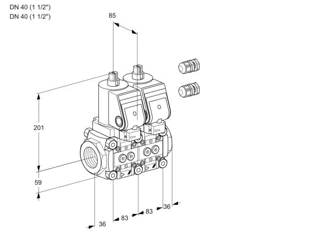 Kromschroder VCS 3E40R/40R05NNKGR3/PPPP/PPPP — двойной электромагнитный газовый клапан — 88107340