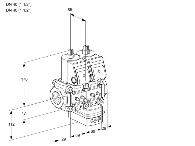 Kromschroder VCG 2E40R/40R05NGEWR/MMMM/PPPP — двойной электромагнитный газовый клапан — 88104222
