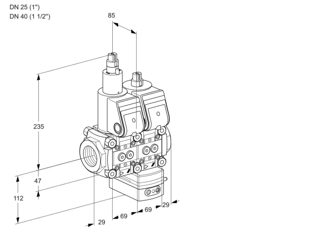 Kromschroder VCD 2T25N/40N05LD-25QR/PPPP/PPPP — двойной электромагнитный газовый клапан — 88103140