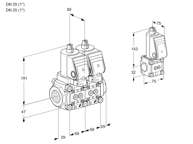 Kromschroder VCS 2T25N/25N05NNQSR/PPPP/PPBS — двойной электромагнитный газовый клапан — 88103199