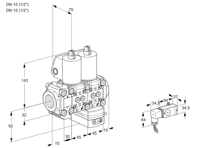 Kromschroder VCD 1T15N/15N05FND-50QL/PPPP/3-PP — двойной электромагнитный газовый клапан — 88102696