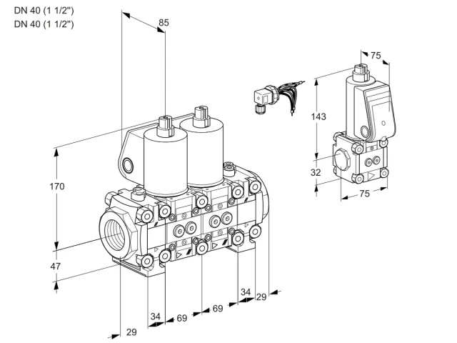 Kromschroder VCS 2E40R/40R05FNNVWL/PPZS/PPPP — двойной электромагнитный газовый клапан — 88100254