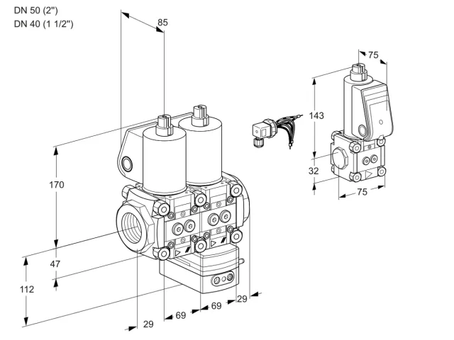Kromschroder VCG 2E50R/40R05NGEWL/PPZS/PPPP — двойной электромагнитный газовый клапан — 88107225