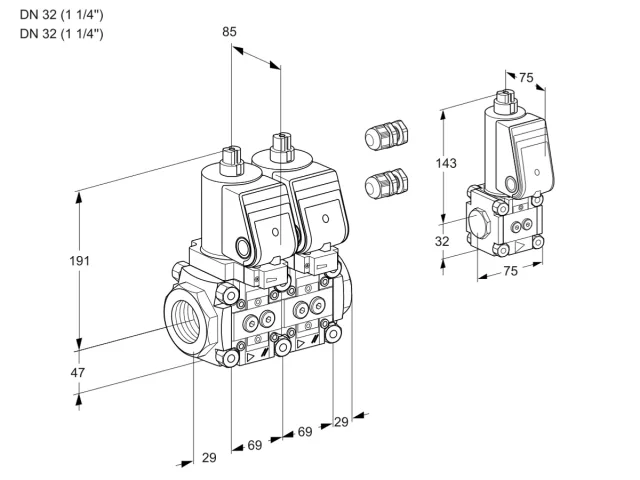 Kromschroder VCS 2E32R/32R05NNWGR3/PPPP/BSPP — двойной электромагнитный газовый клапан — 88105035