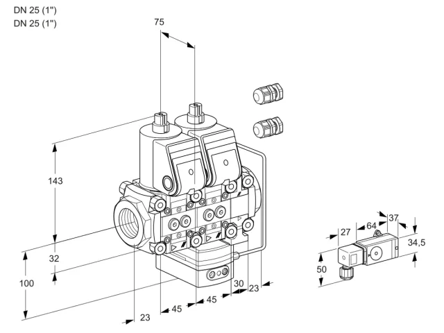 Kromschroder VCH 1E25R/25R05NHEVWR3/2-PP/PPPP — двойной электромагнитный газовый клапан — 88104850