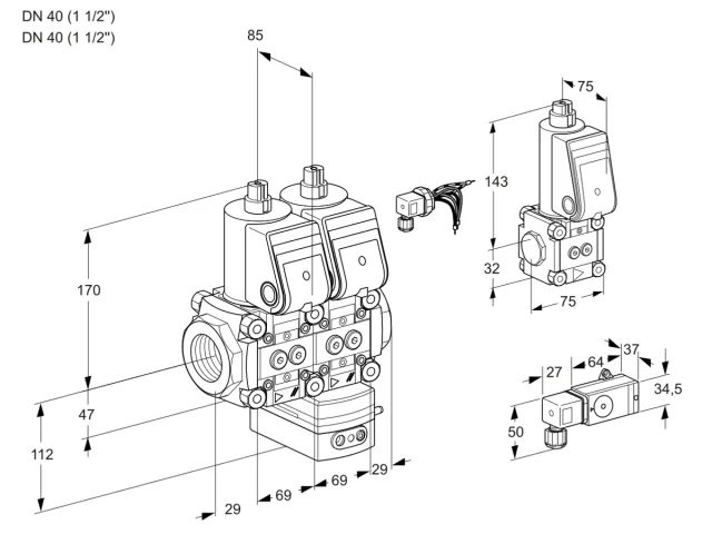 Kromschroder VCD 2E40R/40R05ND-25WR/PP-2/3-ZS — двойной электромагнитный газовый клапан — 88106386