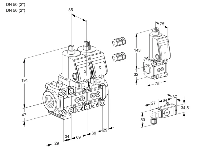 Kromschroder VCS 2E50R/50R05FNNWSR3/1--3/PPBS — двойной электромагнитный газовый клапан — 88101715